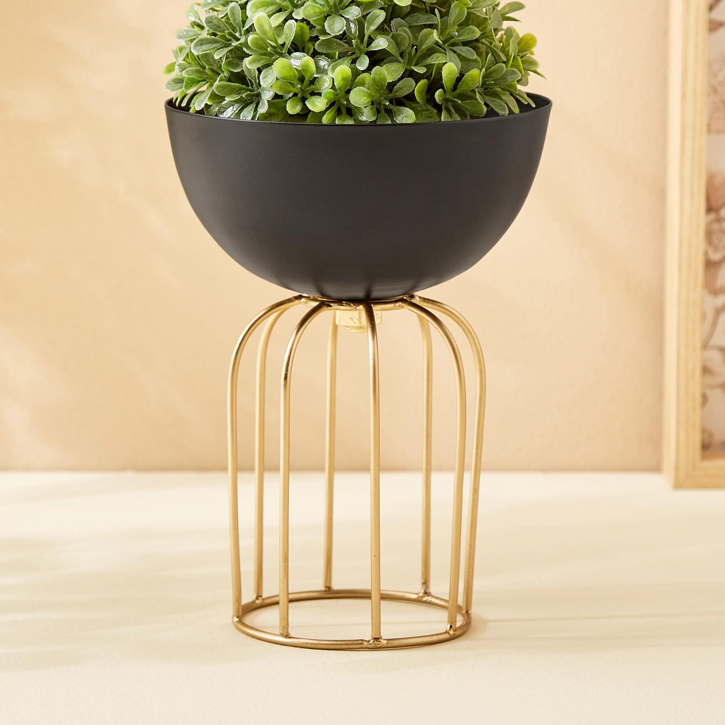 Matte Black Bowl on Gold Birdcage Stand