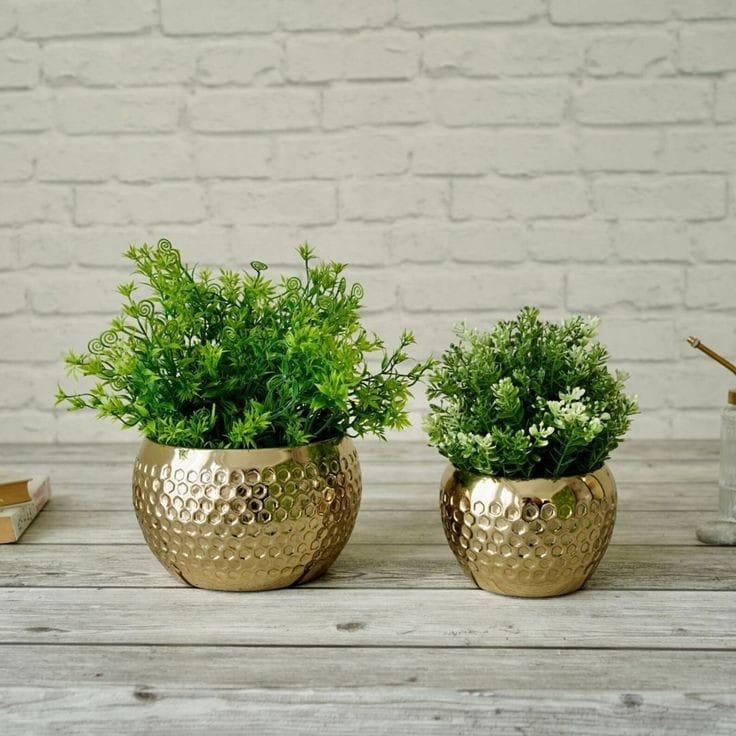 Hammered Gold Ceramic Pot (Set of 2)
