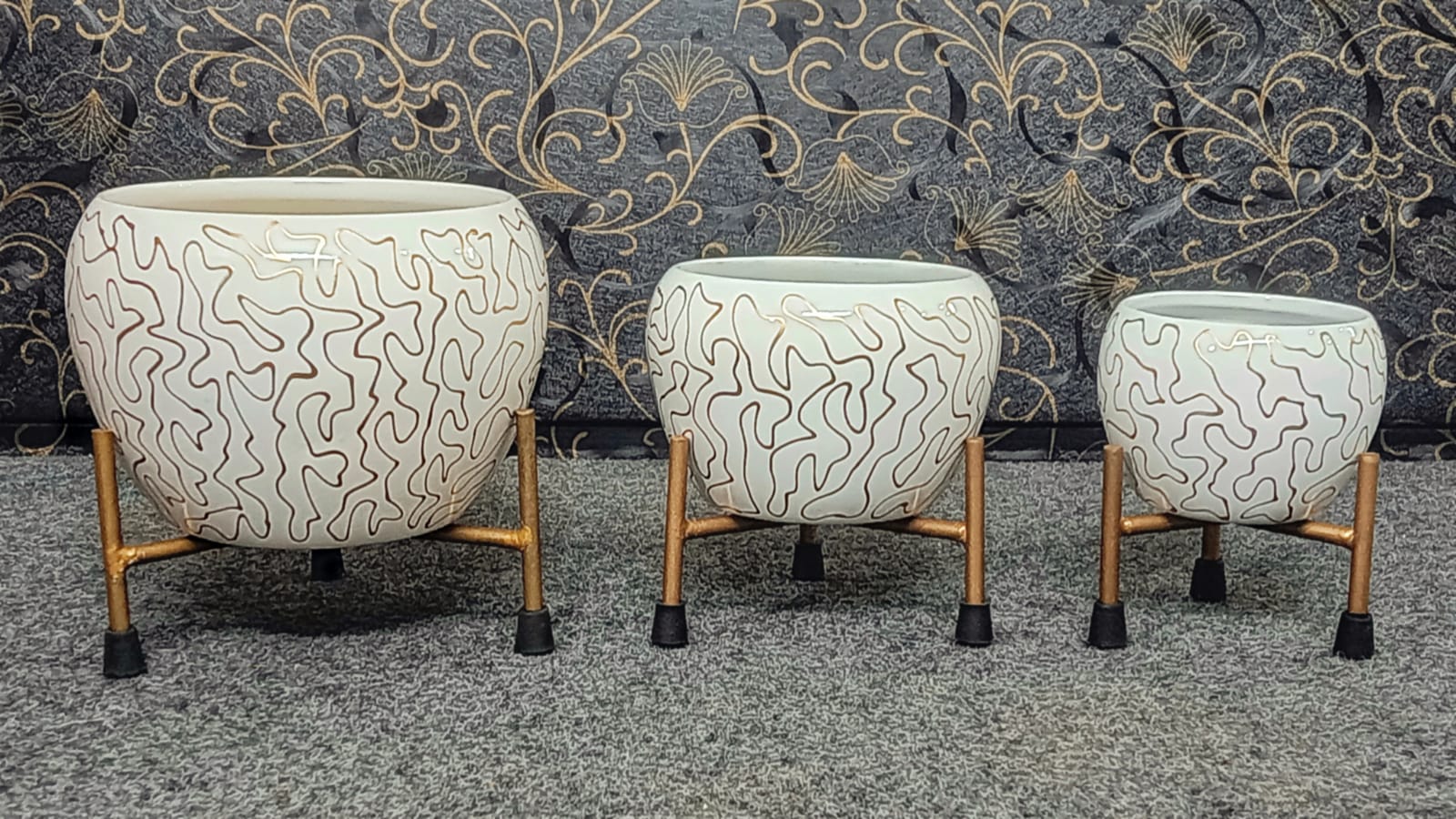 Hand-Painted Swirl Ceramic Planter (Set of 3)