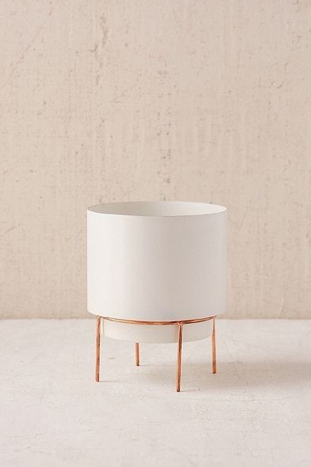 White Cylinder Copper-Stand Planter